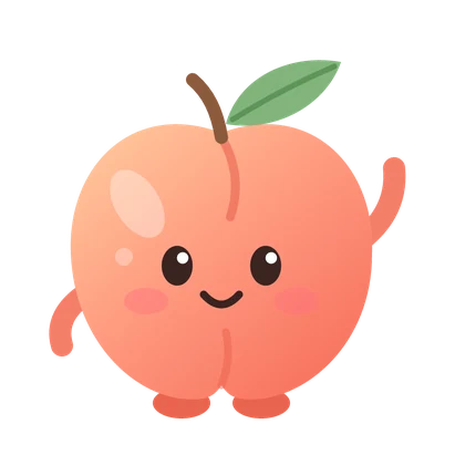 Peachi the peach mascot waving