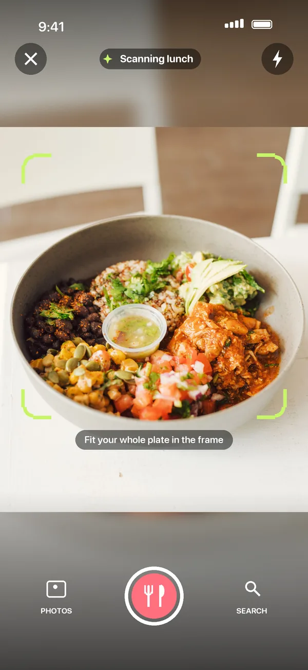 Peachi scanning a burrito bowl with the camera
